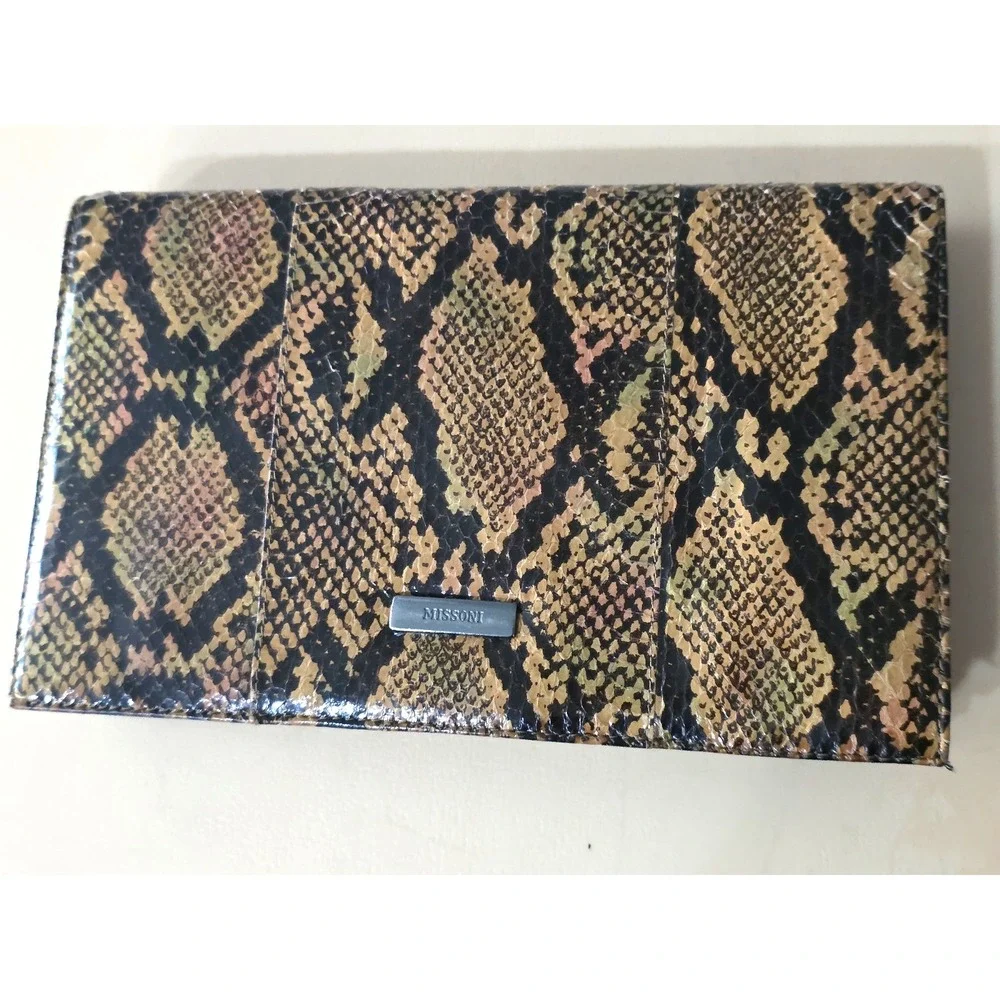 Vintage Missoni Snakeskin Clutch With Removable Shoulder Strap Snap Button Black